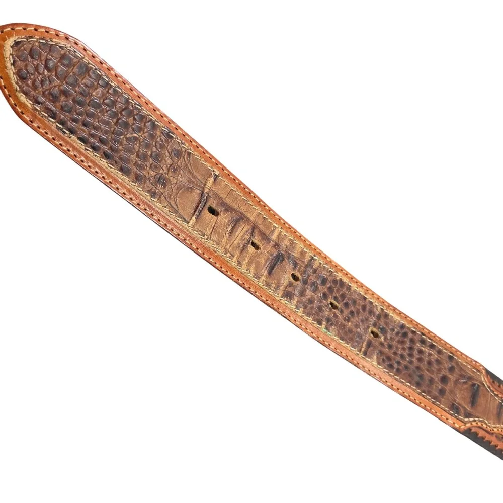 Vintage Tony Lama Tooled Leather Belt Size 40 Croc Embossed No Buckle Made USA